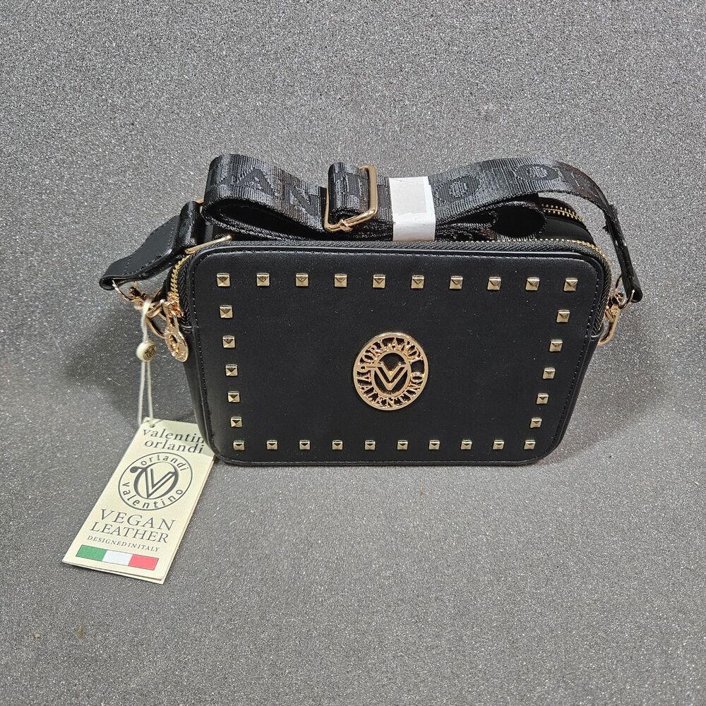 Valentino Orlandi Crossbody Bag Black Studded Vegan Leather NWT msrp $280